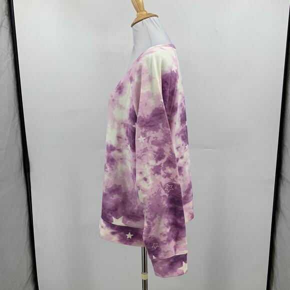Wildfox Sweatshirt Womens XL Extra Large Violet White Tie Dye Star Long Sleeve - Picture 3 of 11